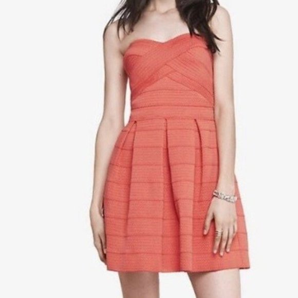 Express Dresses & Skirts - NWT Express Dress Strapless Bandage Fit & Flare Mini Coral Women's Small